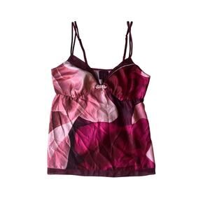 Ted Baker Y2K Pink Satin Babydoll Camisole Sheer Detailing Bow Charm Coquette 10